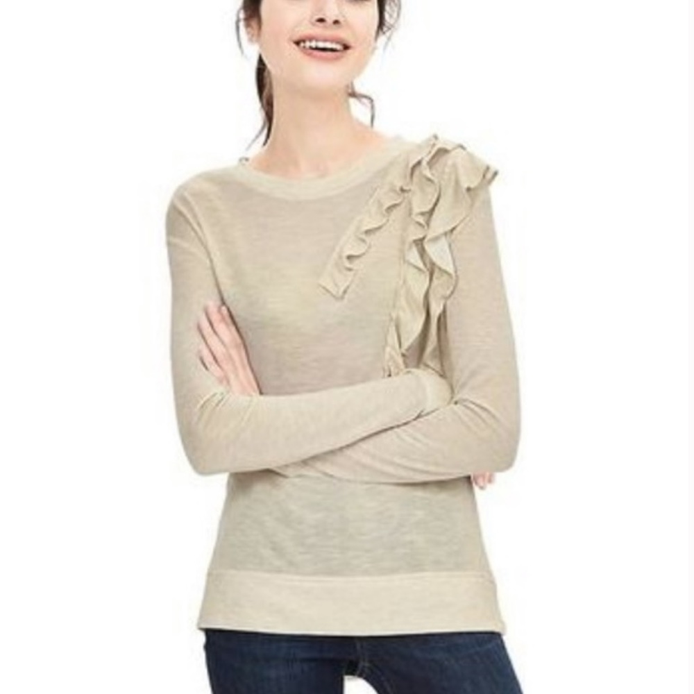 NWT Banana Republic metallic ruffle shoulder top